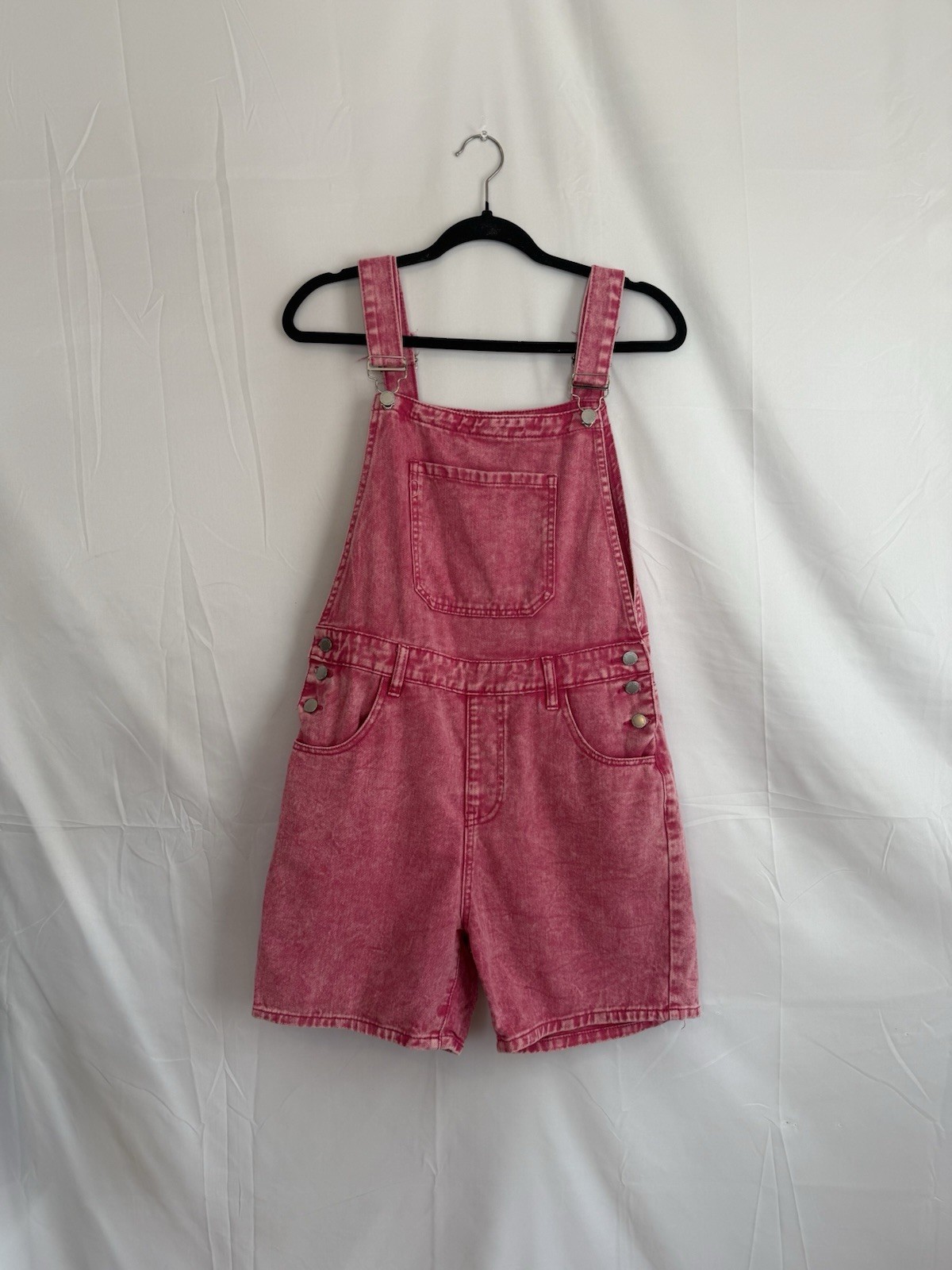 Overalls Pink Acid Wash Denim Short Overalls Romper Women’s Size Small