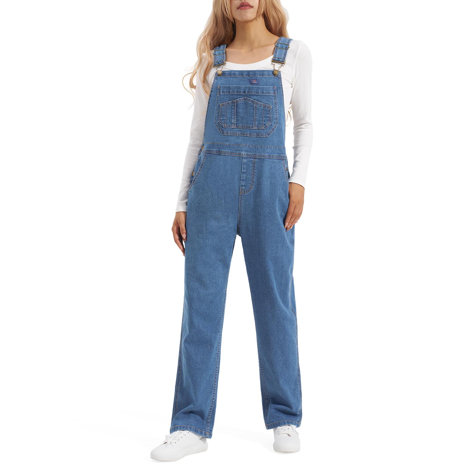 HISEA Women Stretchy Denim Overalls Fashion Straight Jeans Loose Fit Bib Overall