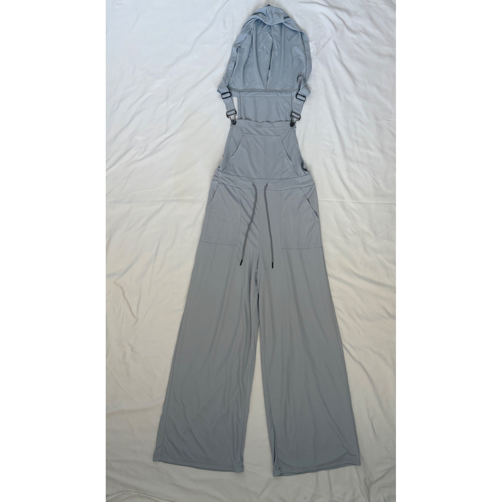 Halara Hooded Overalls Y2K 90s Light Blue Grey Waffle Knit Jumpsuit XS