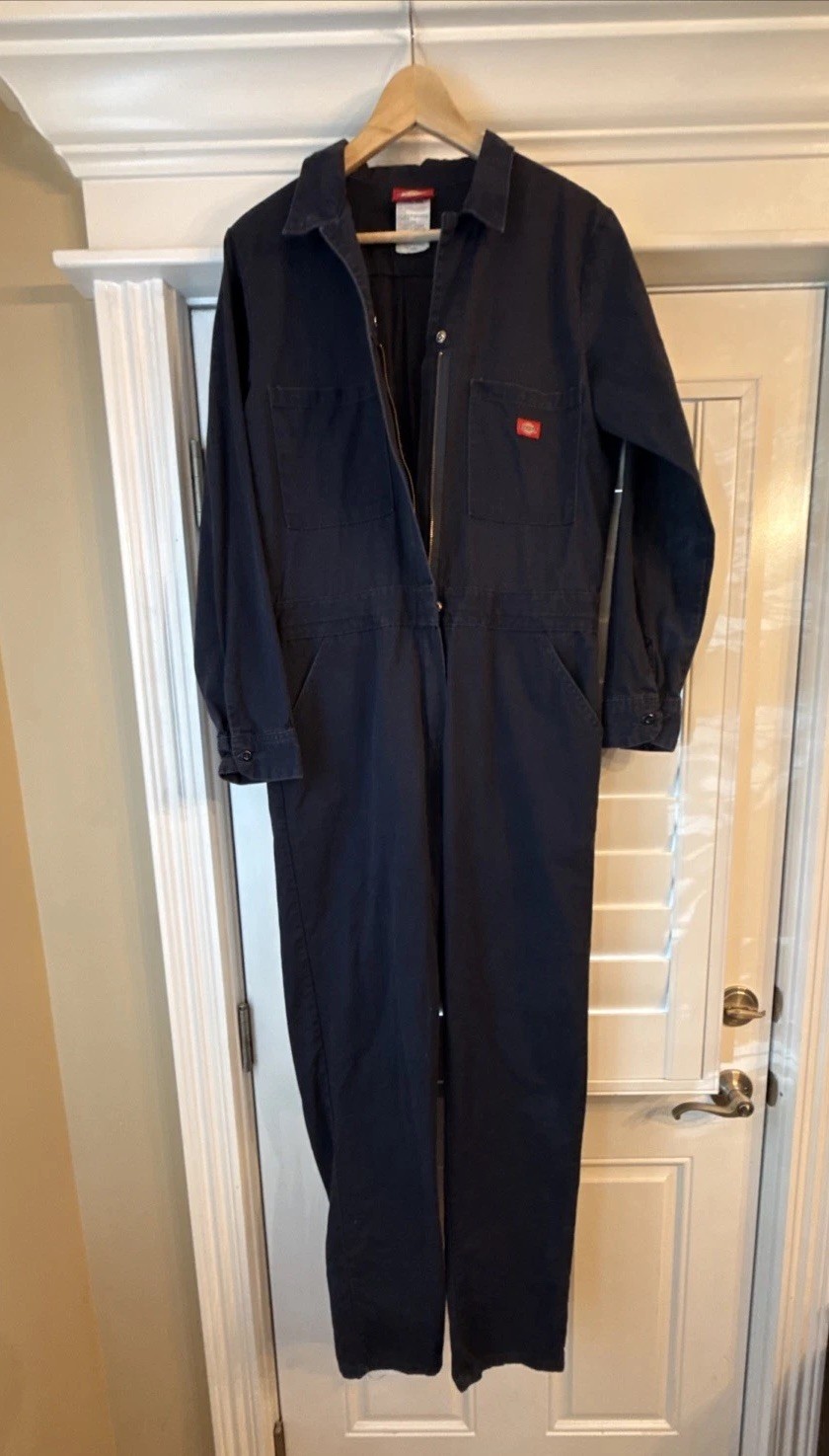 Dickies Women’s Size Medium Navy Cotton Long Sleeve Utility Coveralls Snap Zip