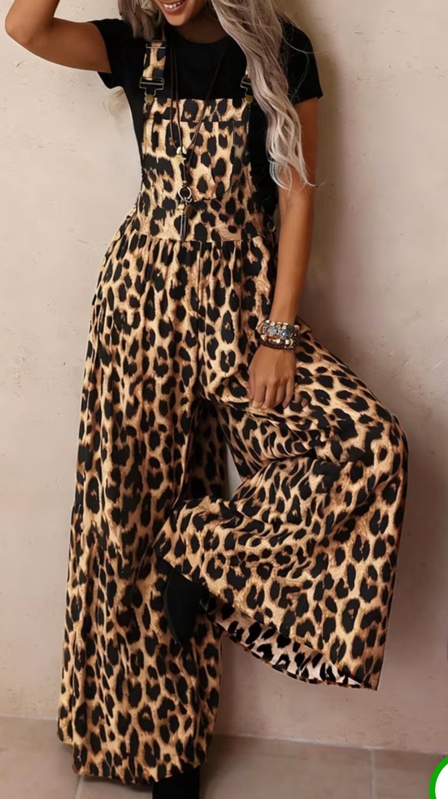 New Leopard Overalls Wide Pant Full Length Wide Leg Pants