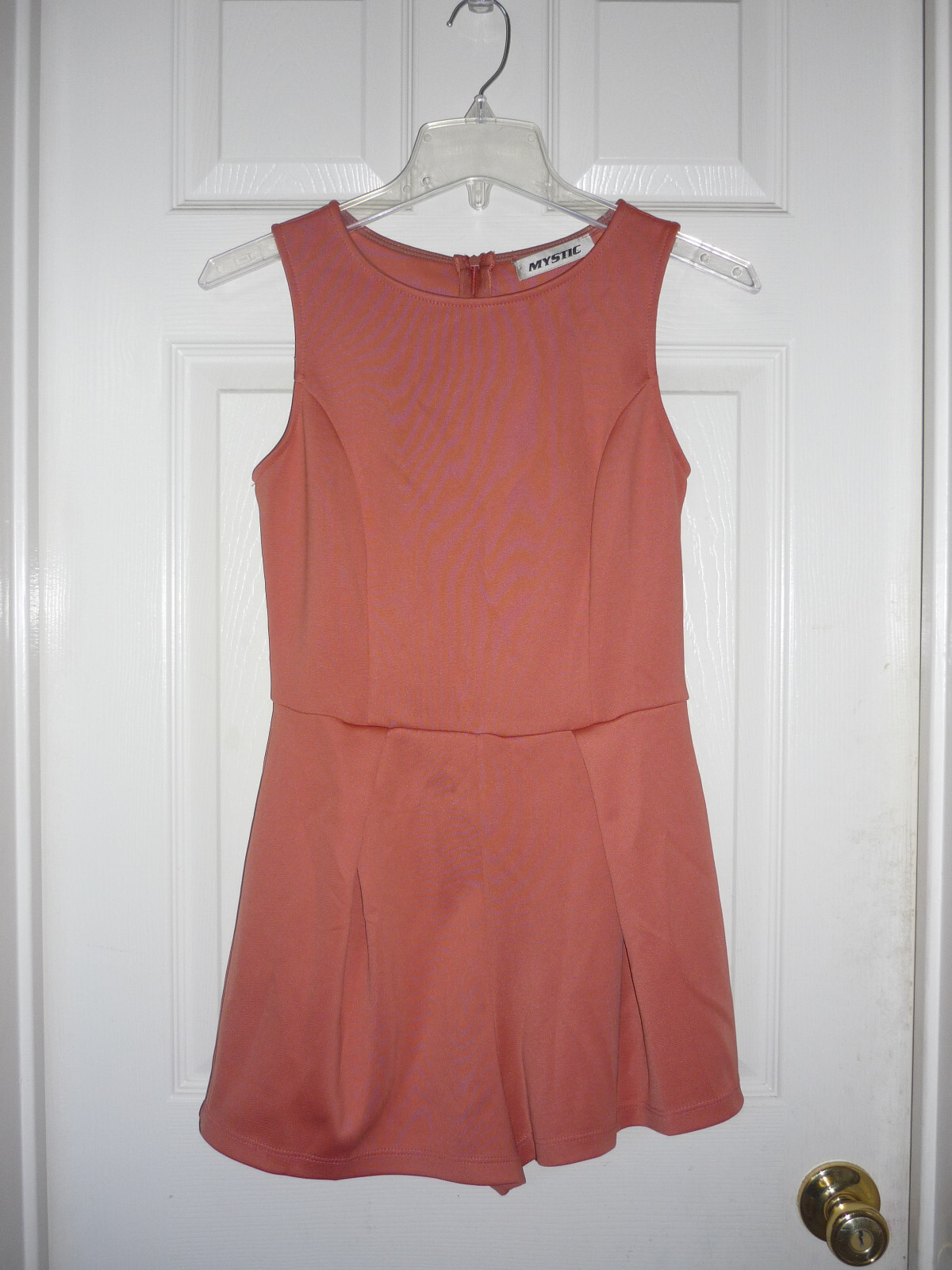 Mystic Womens Burnt Orange Stretch One-Piece Sleeveless Pleated Romper, Sz S