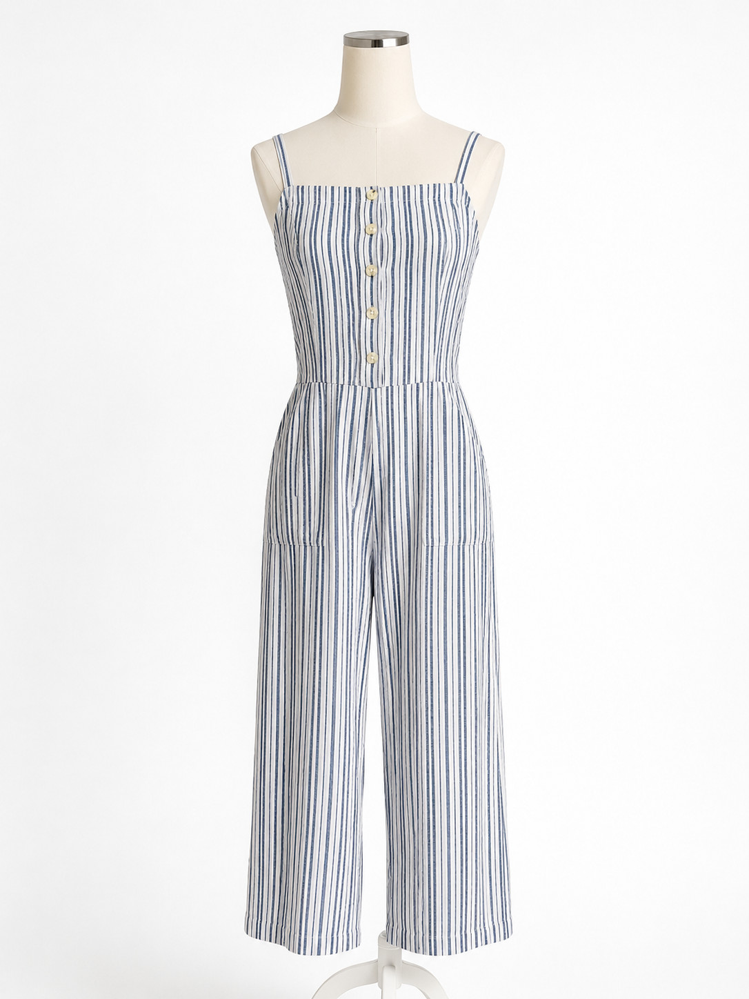 Old Navy Blue White Striped Linen Wide Leg Jumpsuit Small Coastal Resort NEW NWT
