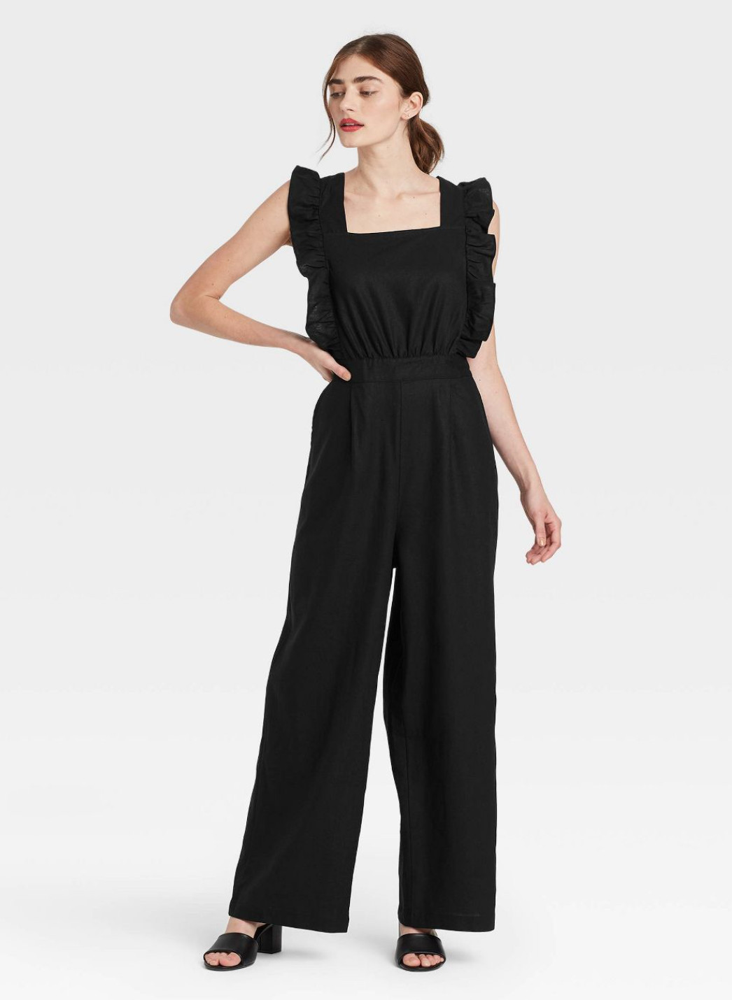 Women’s Ruffle Short Sleeve Jumpsuit – Who What Wear -Black -Various Sizes -S491
