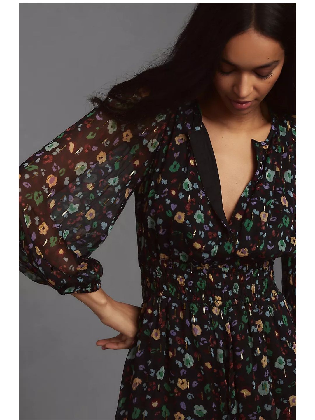 ANTHROPOLOGIE The Somerset Romper Long Sleeve Black/Burgundy Floral Women M