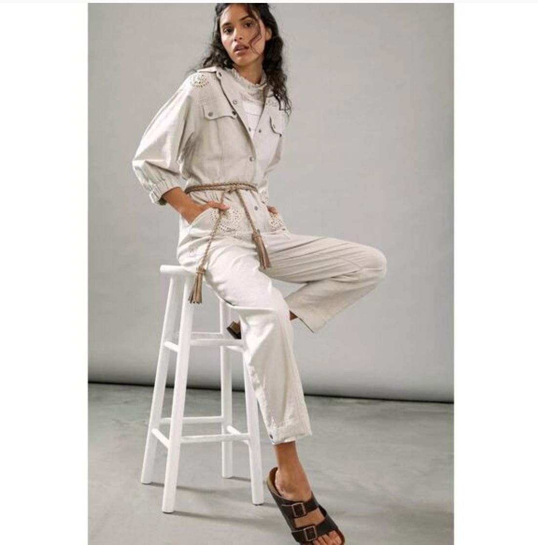 Anthropologie Sydney Embroidered Utility Jumpsuit XL Boho Western Prairie Farmer