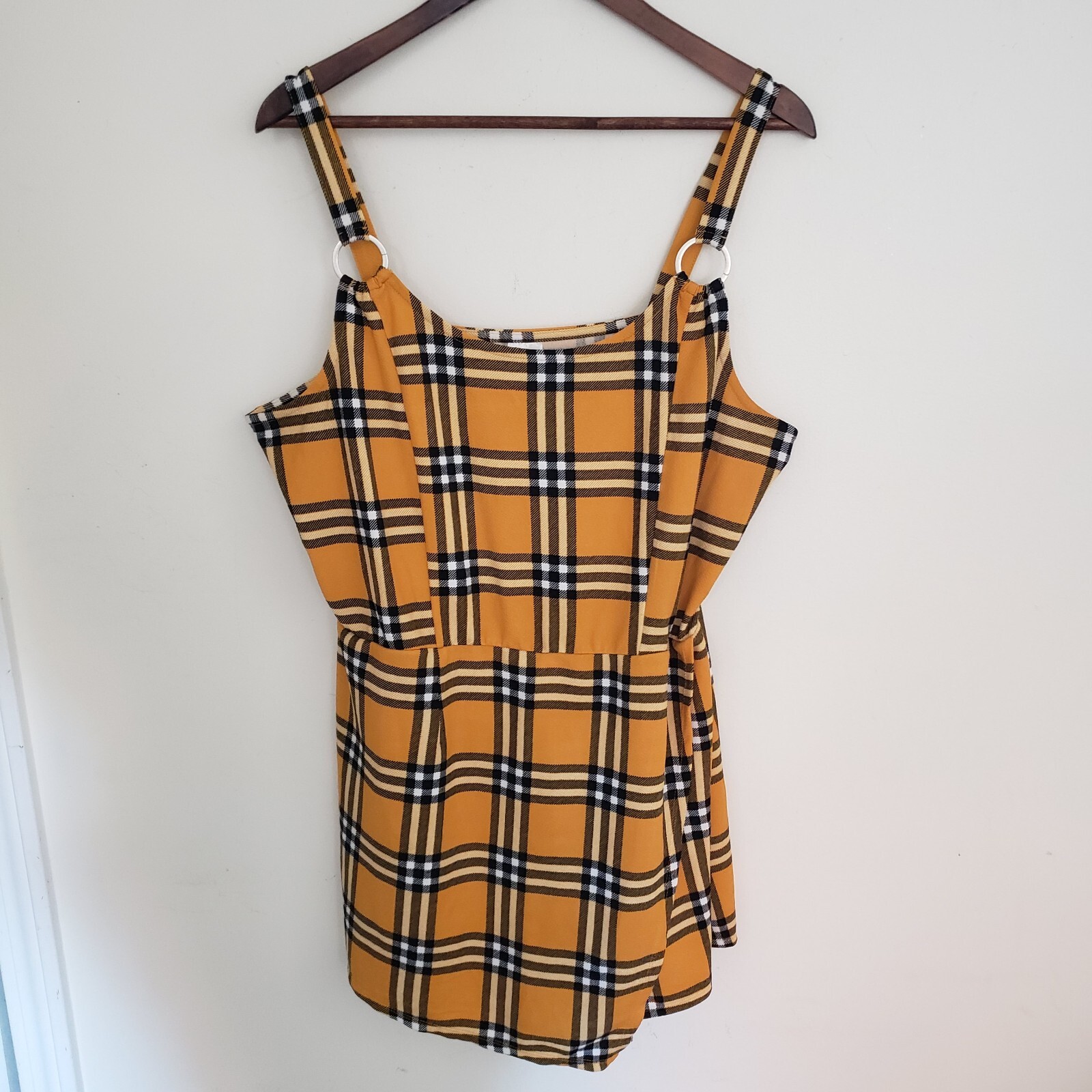NoBo Romper No Boundaries Plaid Tank Mustard Yellow Black White Short Junior XXL
