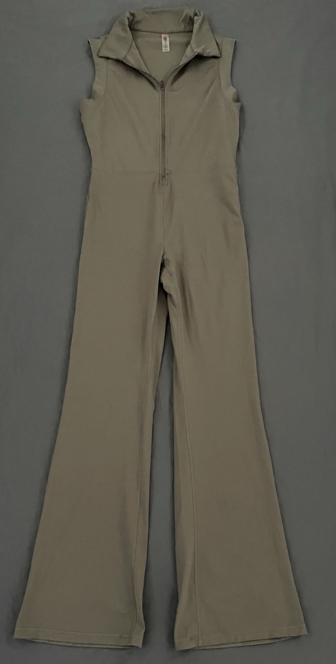 Mono B Blackout Jumpsuit Brown Womens Medium Sleeveless Zip Stretch Flare Leg