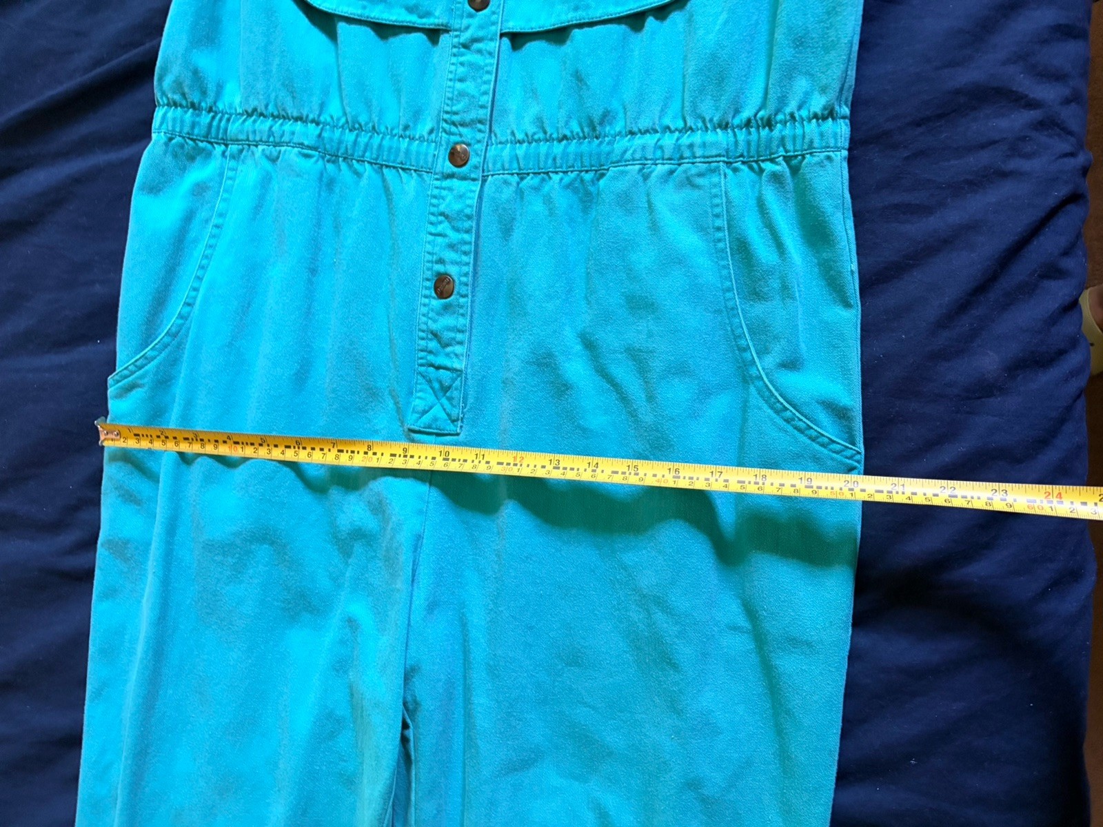 Vintage DREAMS Cotton Denim Jumpsuit Coveralls Blue Green Teal Size Large
