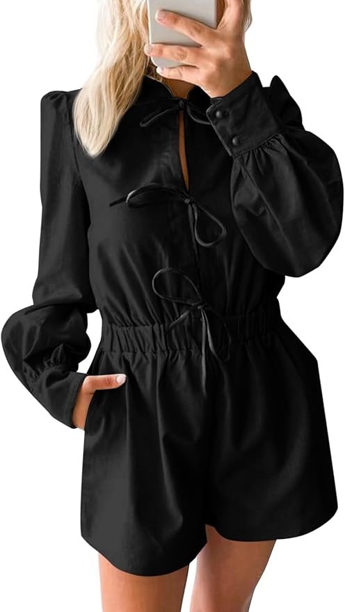 CICY BELL Romper Size {Small} Tie Front/ Long Lantern Sleeves