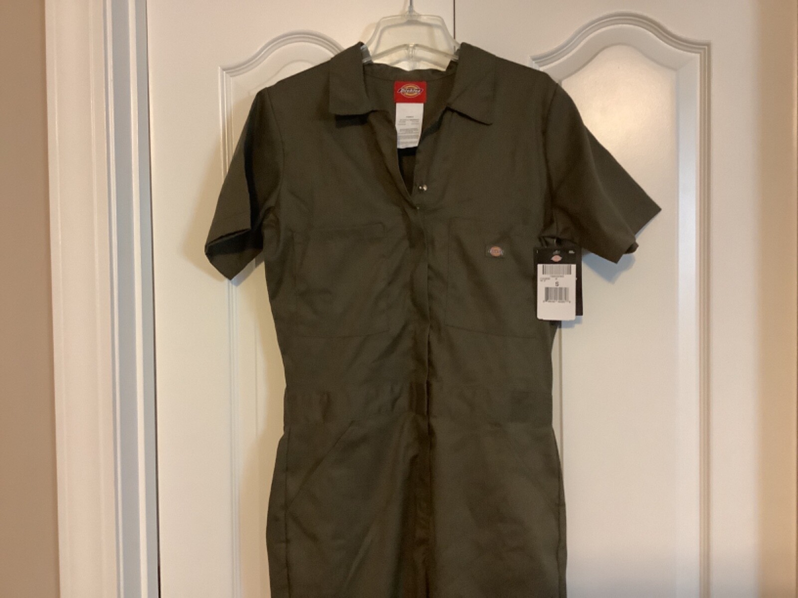 Dickies Womens Pockets Cuffed Short Sleeve Green Coverall One Piece Size Small