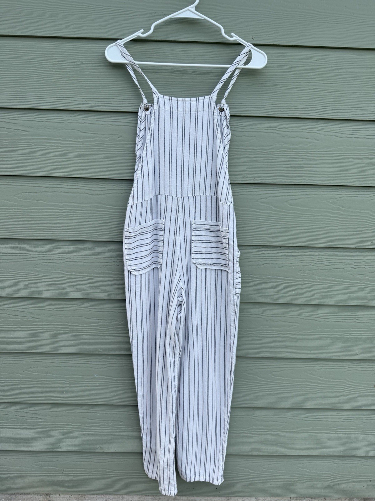 Patrons of Peace Womens Striped Cotton Overalls White With Black Boho Jumpsuit
