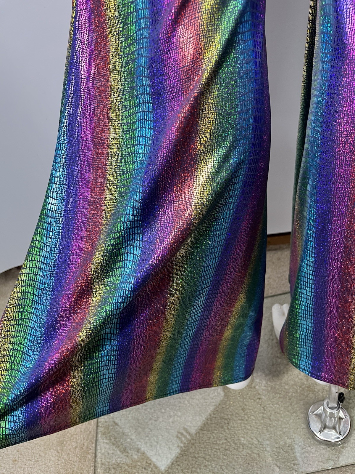 Rainbow Pride Jumpsuit Sz L Halter Bell Bottoms Iridescent Snake Print