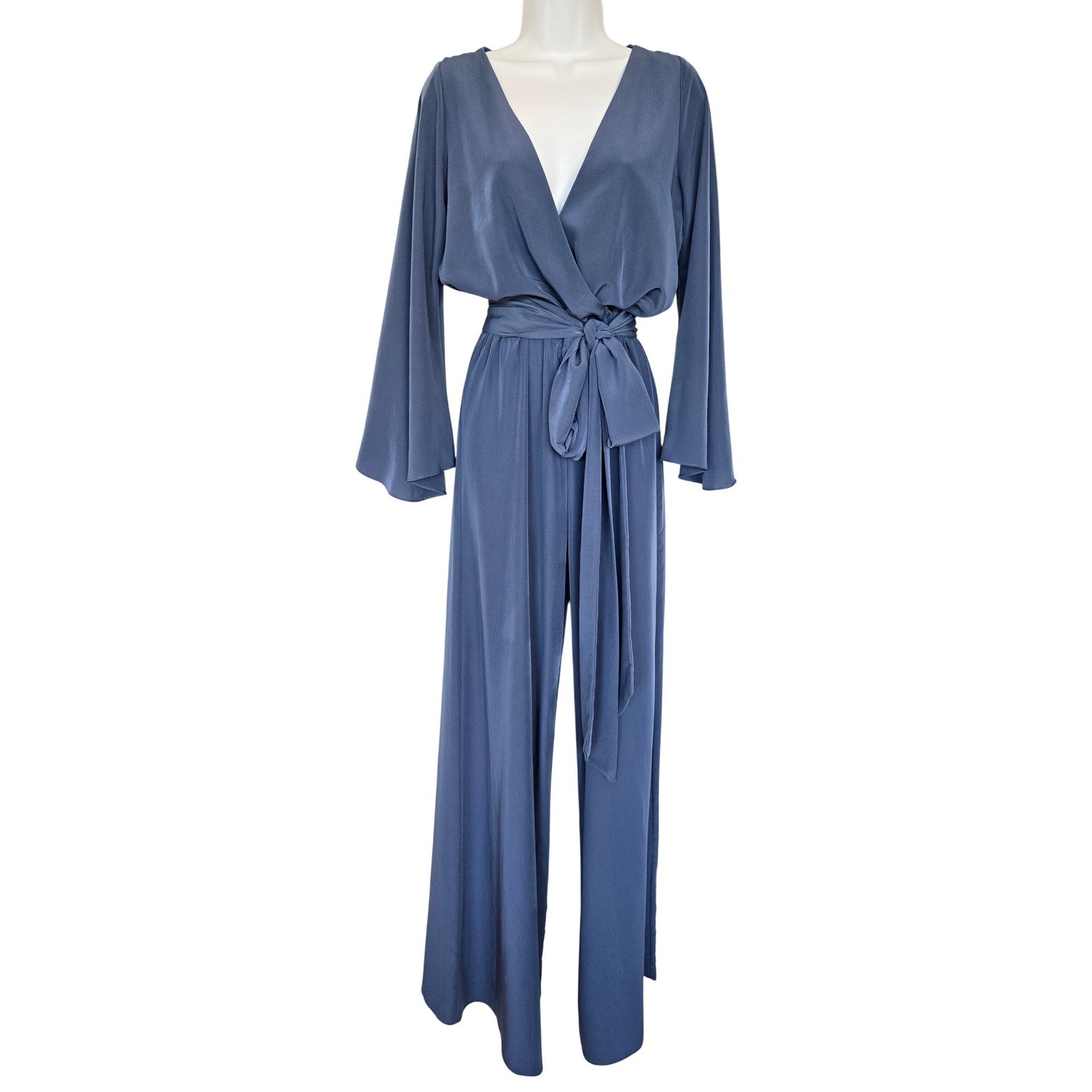 ALEXIS Blue Silk Wide Leg Jumpsuit Sz M ASO Paris Hilton Designer Editorial Glam