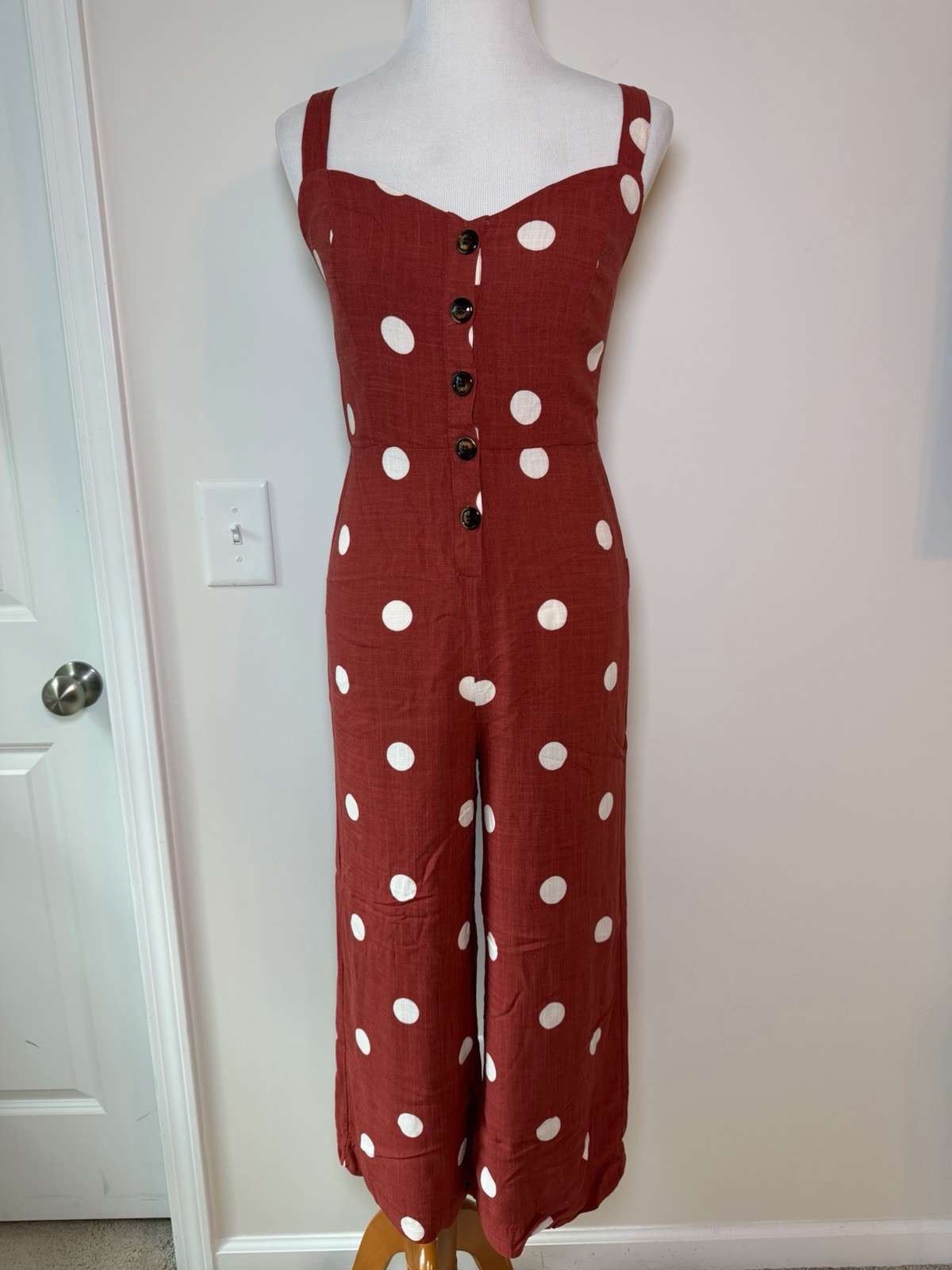 Primark Overall Jumper Polka Dot Red Women’s Sz 6 Crop Jumpsuit NWT