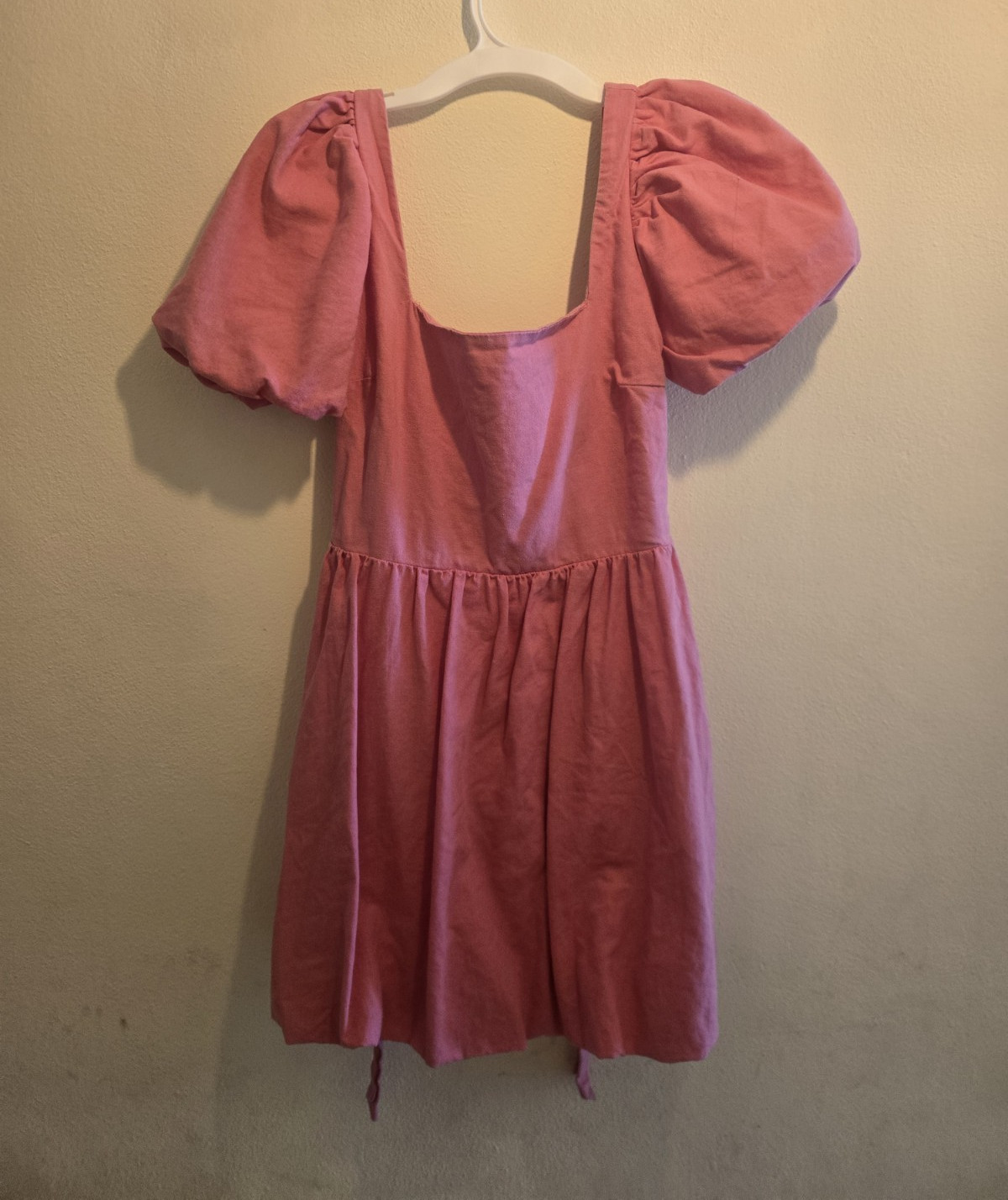ZARA Women’s Pink Solid Square Neck Puff Short Sleeve Tie Romper Size S