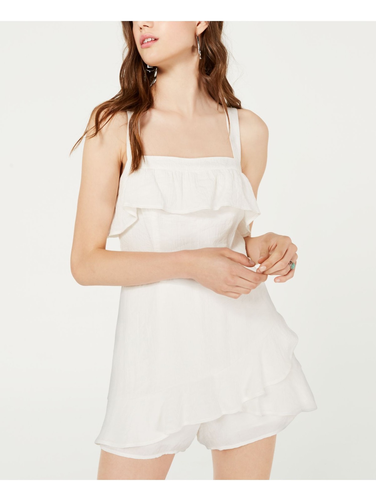 CITY STUDIO Womens Romper Ruffled Sleeveless Square Neck