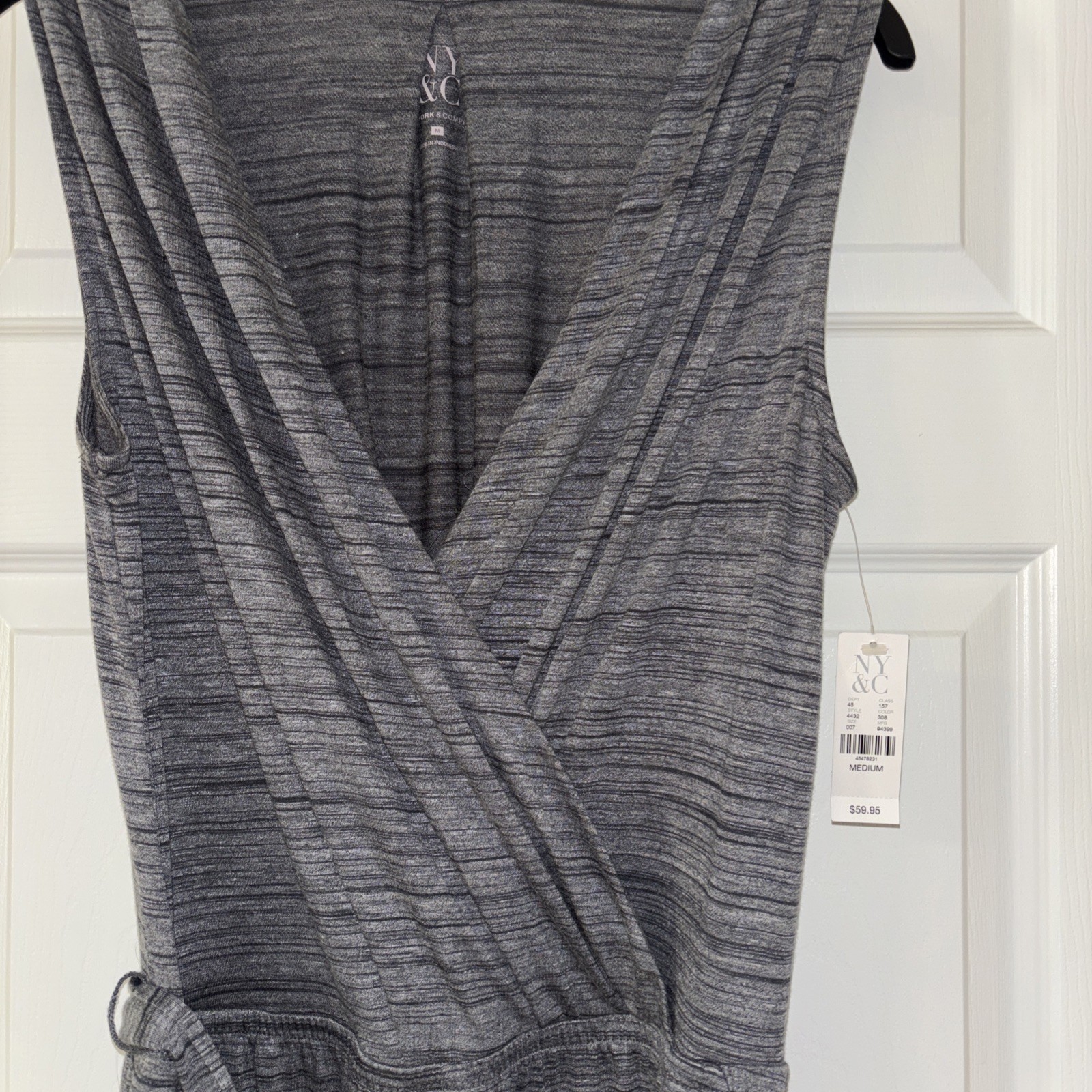NY & Company Gray Sleeveless Knit Jumpsuit Belted Crossover Style Size M NWT