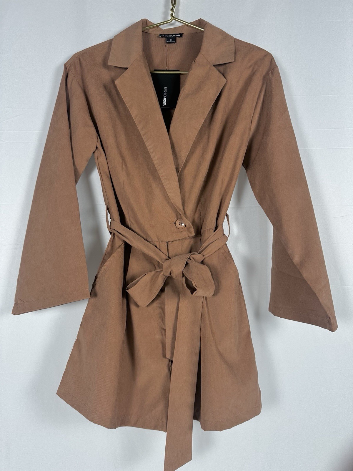 Fashion Nova Rust Utility Blazer Romper Tie Waist Roll-Tab Sleeves Size S NWT