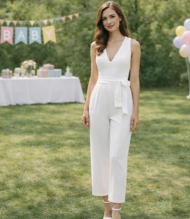 Calvin Klein White Sleeveless V-Neck Wide-Leg Zip Front Belted Jumpsuit 16