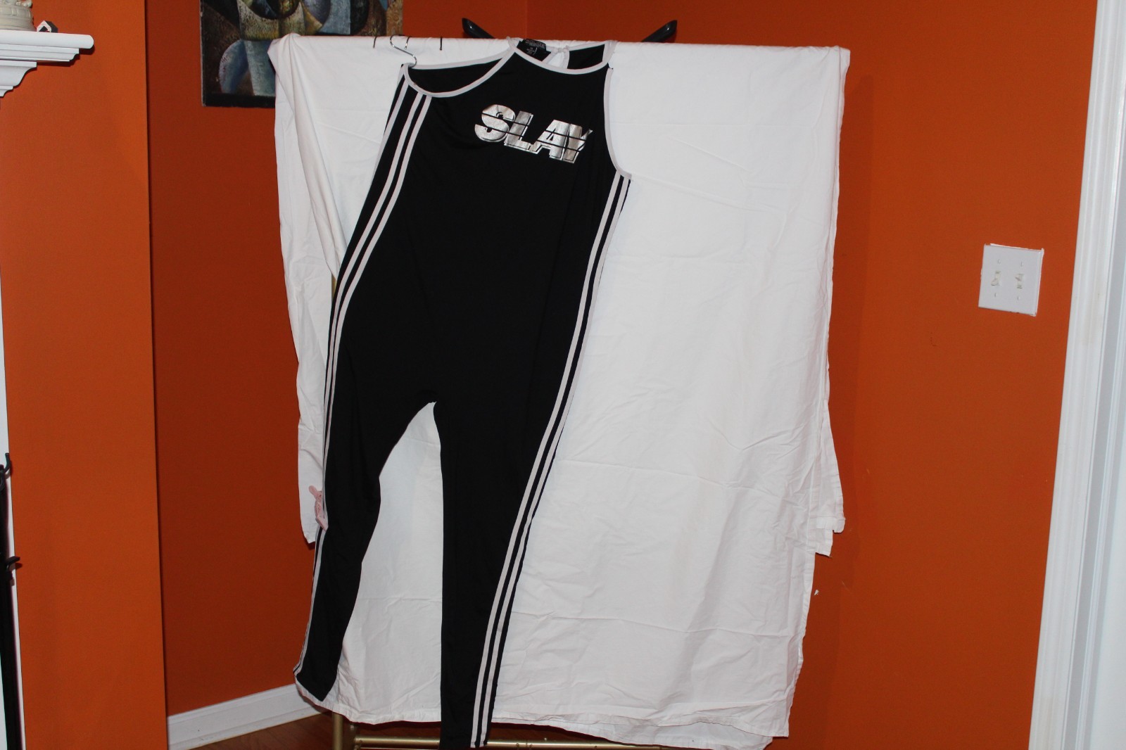Rouge Collection Womens 2X Black SLAY Sleeveless Stripe Jumpsuit One Piece