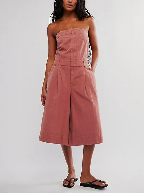 Free People Juniper Jumpsuit Dress Tube Solid Billowy Beach Wide-Leg S 287276