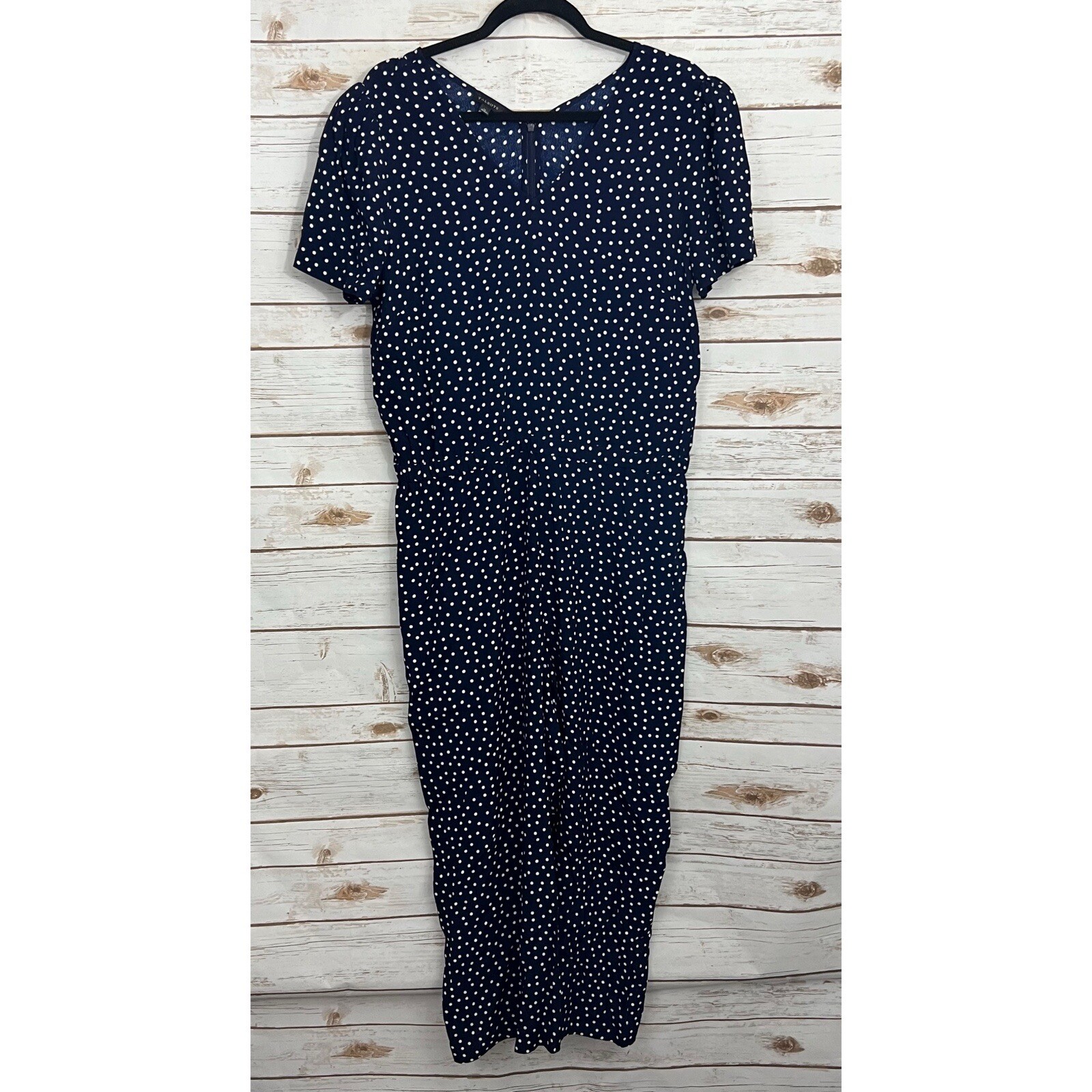 Talbots Navy Blue Polka Dot Short Sleeve Cropped Wide Leg Jumpsuit Size 12￼