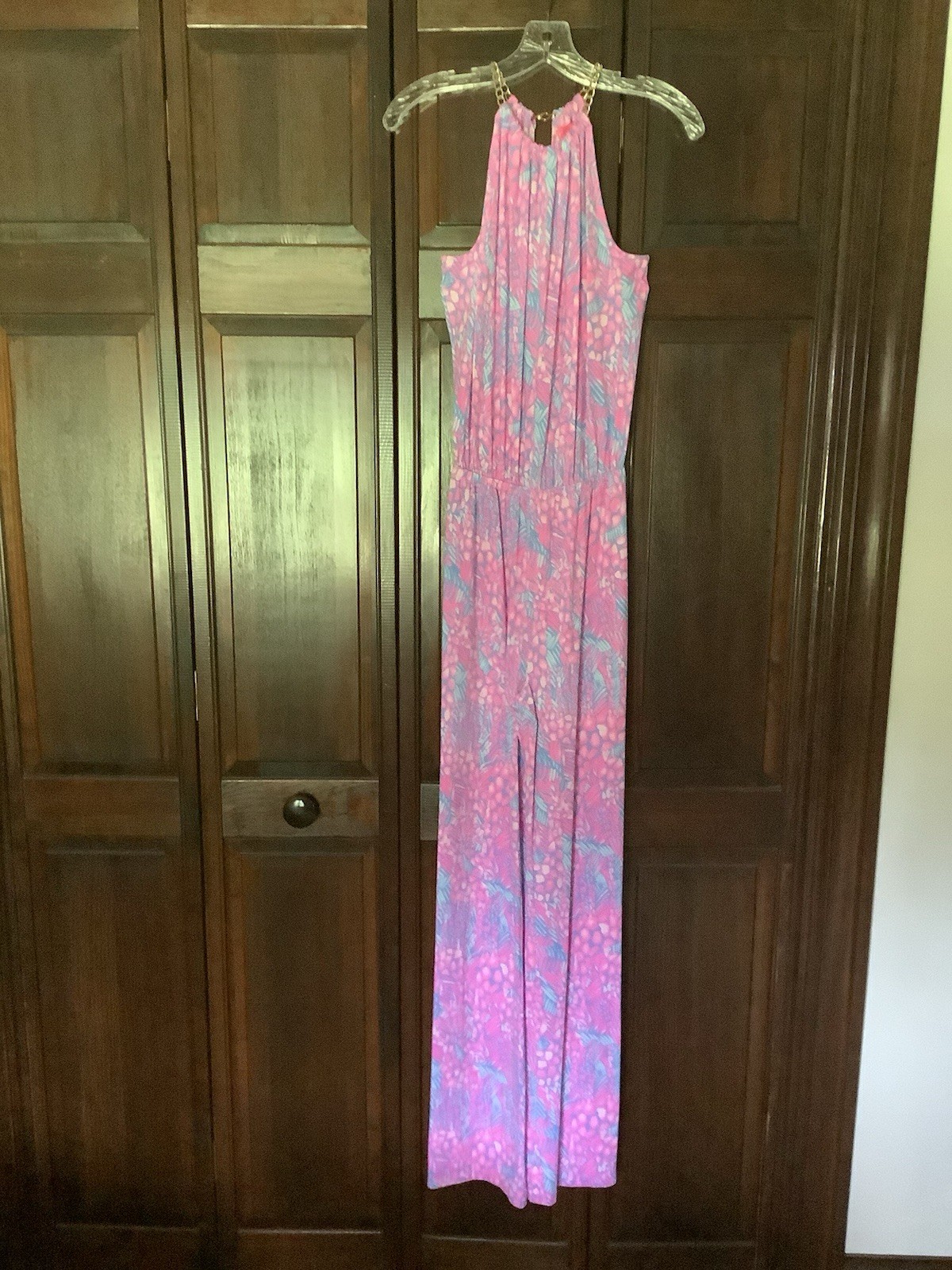 Lilly Pulitzer Jumpsuit Women’s XXS Pink Floral Gold Neck Chain Worn Once