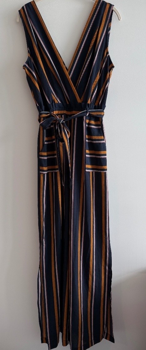 Monteau Los Angeles Striped Sleeveless Jumpsuit Womens Medium Tie Waist Wide Leg