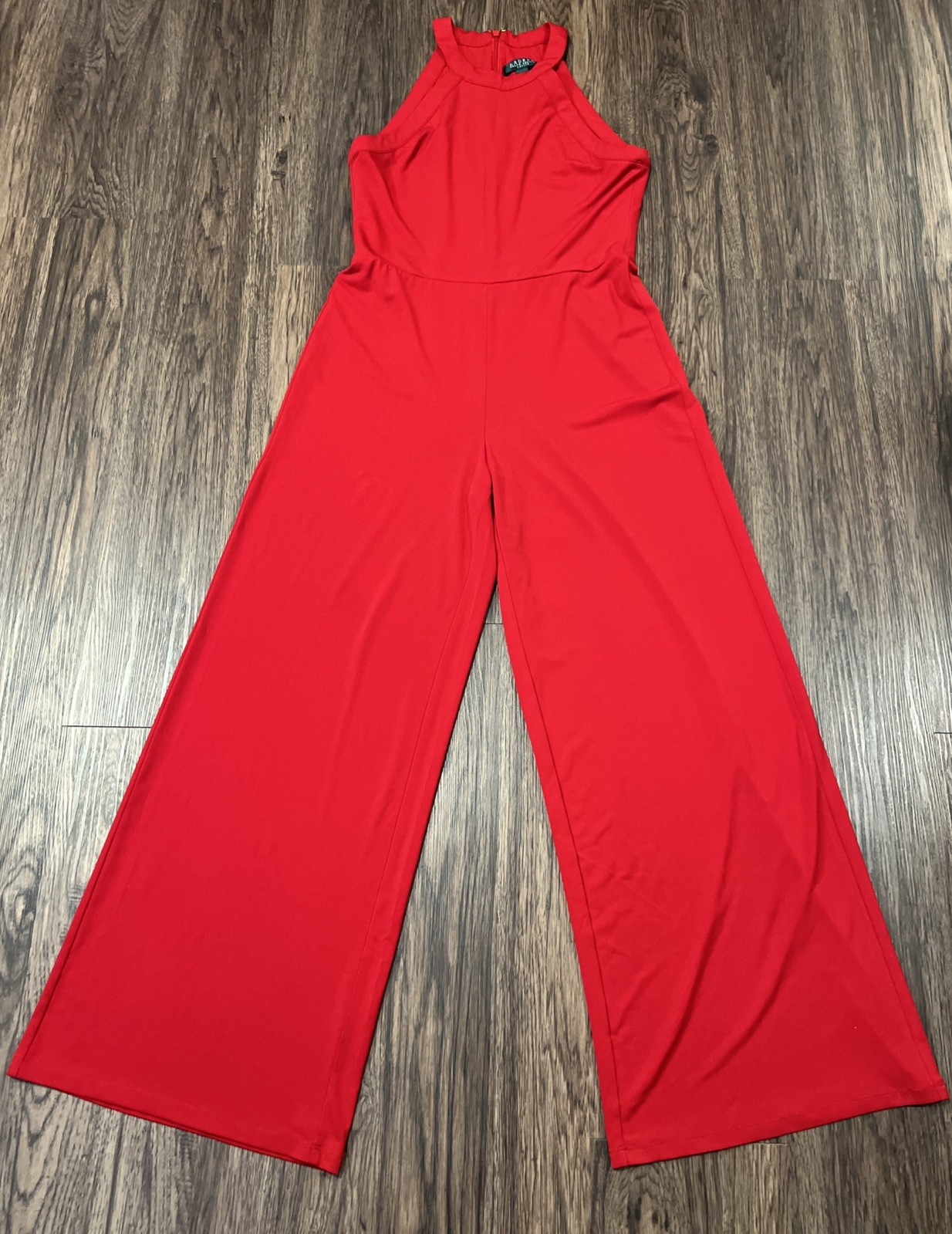 Lauren Ralph Lauren Jumpsuit Women Size PM Red Halter Neck Wide Leg Sleeveless