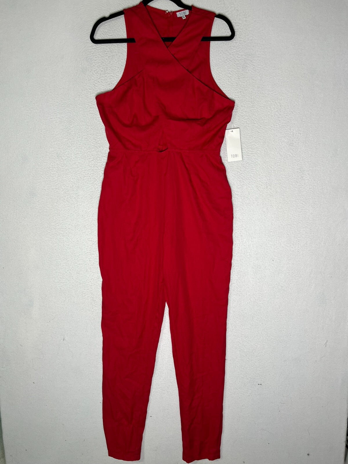 Tobi Red Cross Front Romper Back Zip Sleeveless Front Hole Womens Size Large