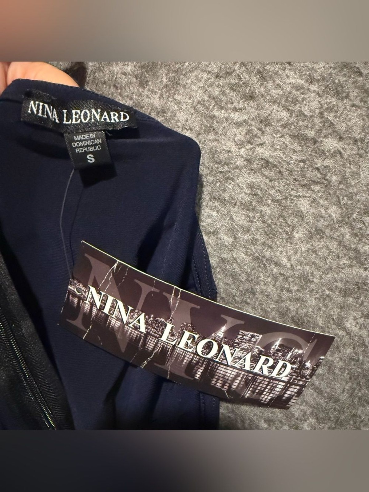 Nina Leonard Ankle Jumpsuit Womens Small Navy Blue Lightweight Stretch Belt NWT