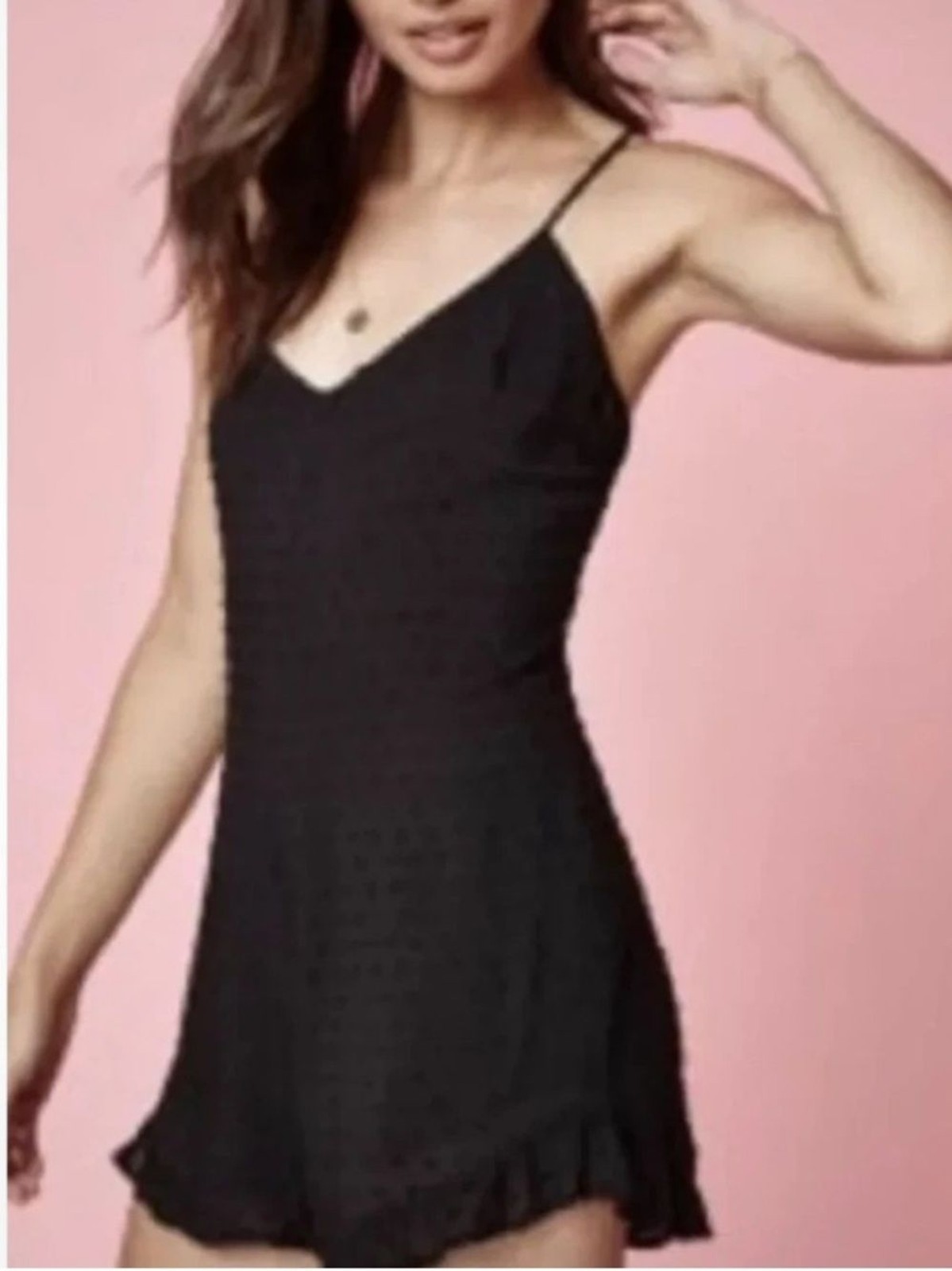 NWT Kendall & Kylie Swiss Dot Black Romper M Spaghetti Straps Lightweight Summer