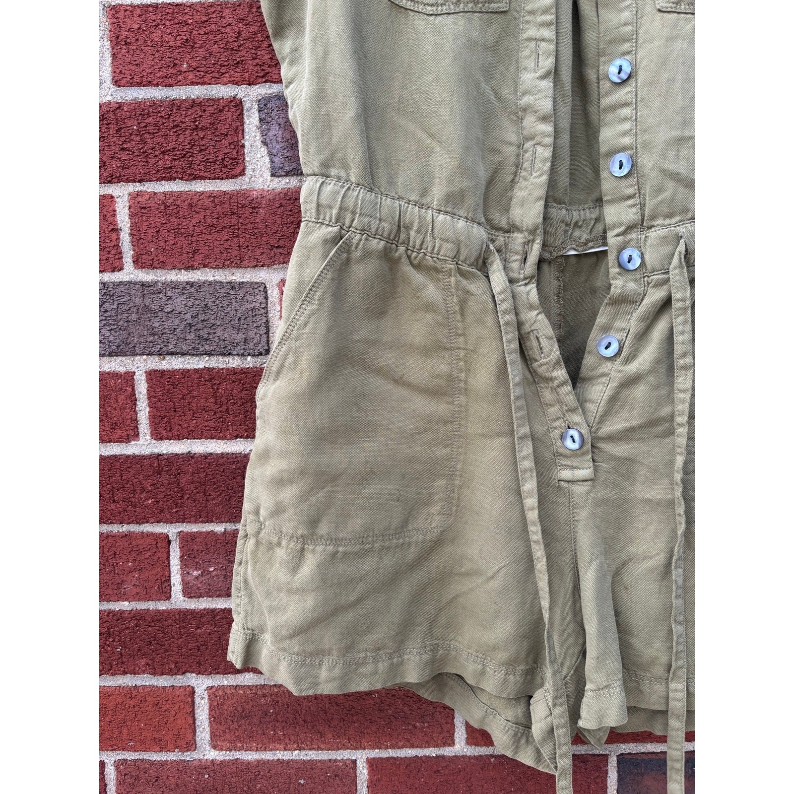 Nicole Miller New York Utility Romper Womens 4 Olive Green Linen Blend Safari