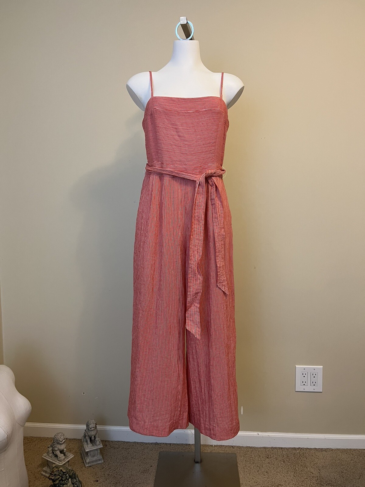 Shinestar Womens Sz Medium Red and White Striped Sleeveless Wide Leg Jumpsuit