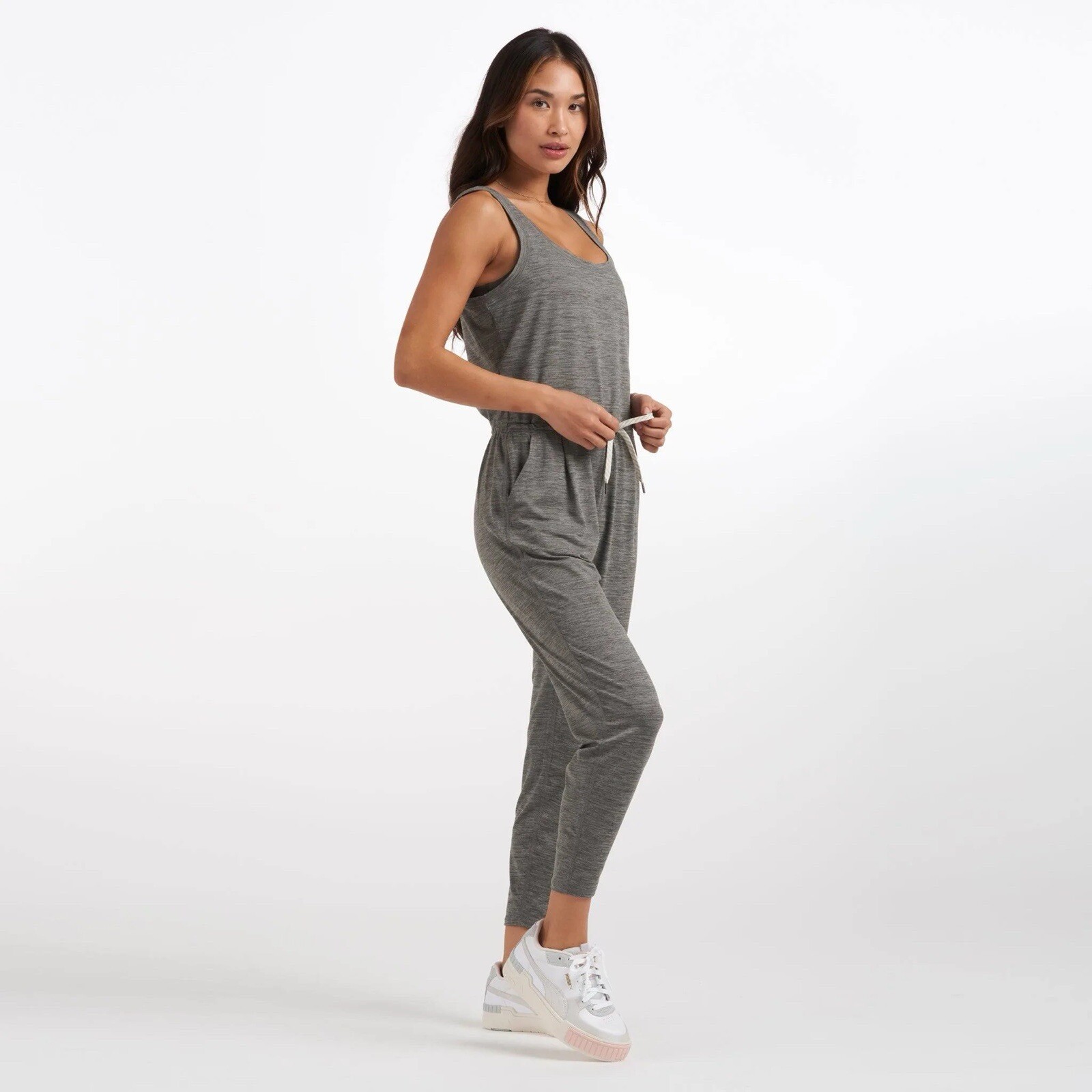 Vuori Lux Harem Jumpsuit One-piece Women Sz Large Heather Drawstring Stretch