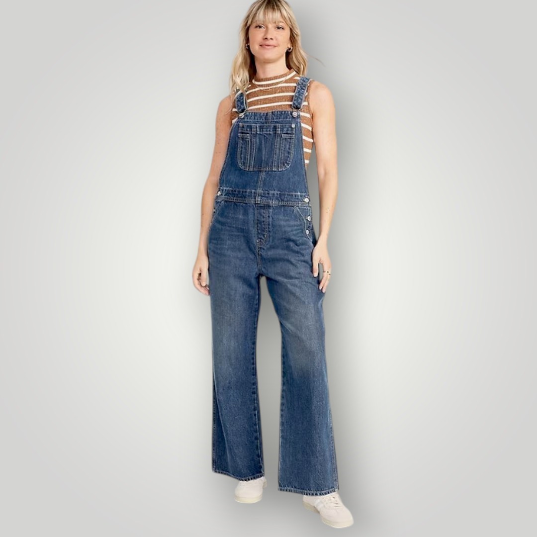 Old Navy Baggy Wide Leg Overalls Womens 8 Medium Blue Denim Adjustable Straps