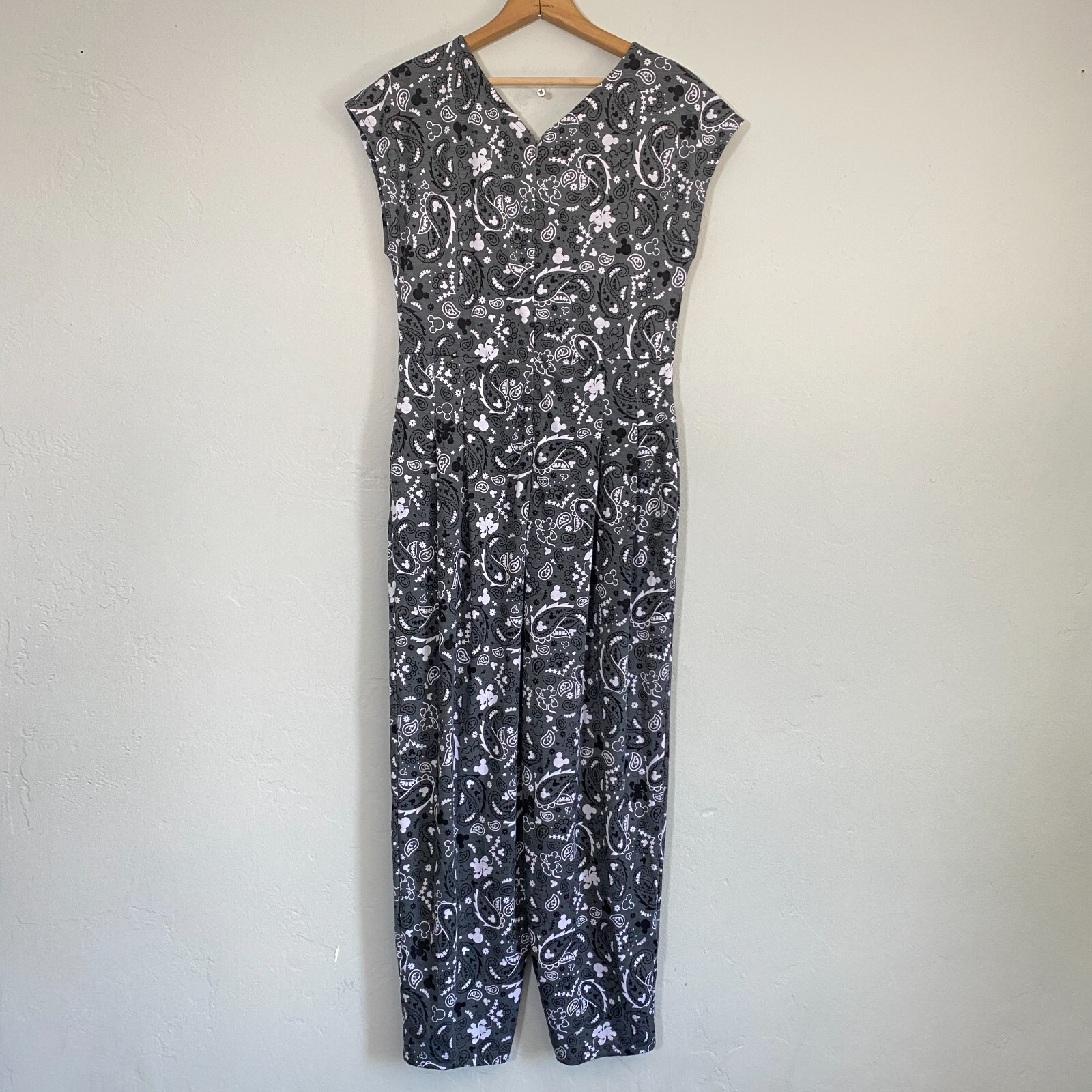Disney Paisley Jumpsuit Women Size Medium Gray White Mickey Mouse