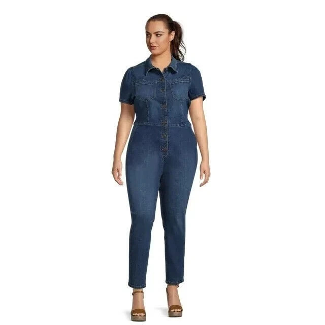 CELEBRITY PINK – SIZE: M – Relaxed Fit Denim Button-Up One-Piece Boilersuit -NEW