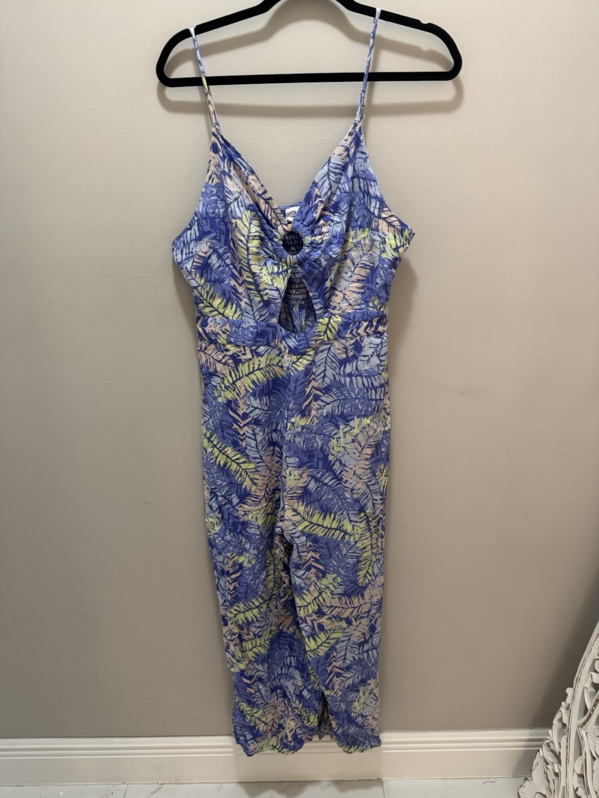 Goa Beachwear by Japna Purple Tropical Leaf Print Cropped Jumpsuit – Size XL