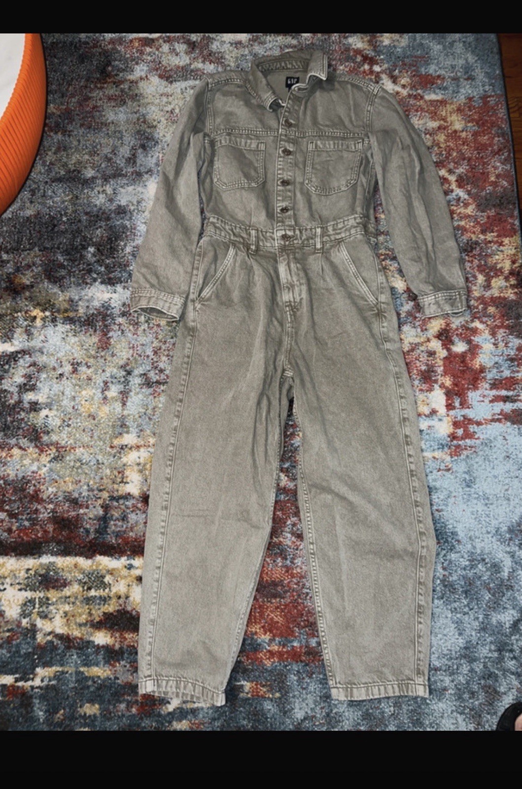 GAP Women’s Gray Denim Jumpsuit Size 4 Long Sleeve Collared Button Front Pockets