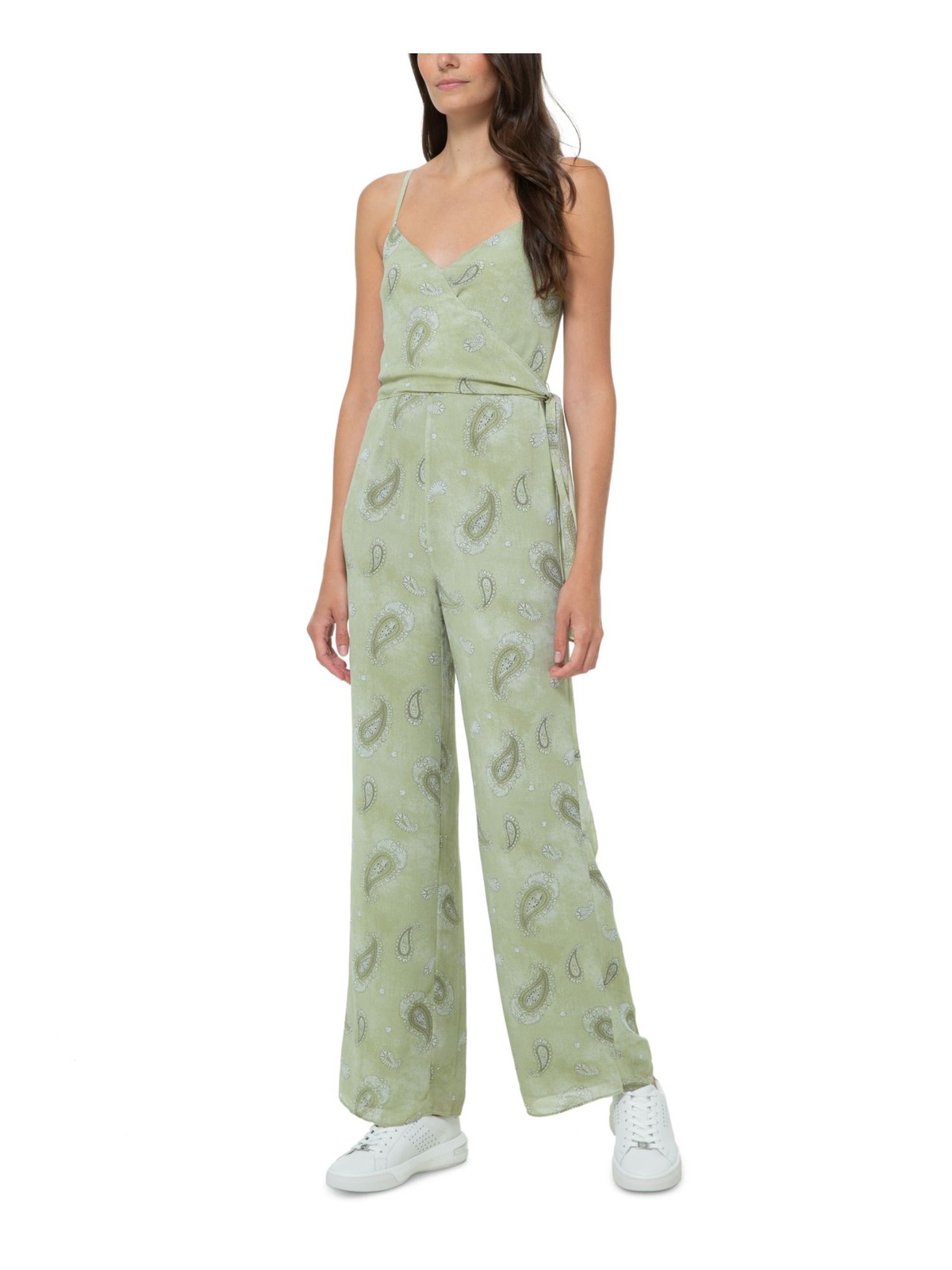 MICHAEL MICHAEL KORS Womens Green Belted Spaghetti Strap V Neck Jumpsuit M