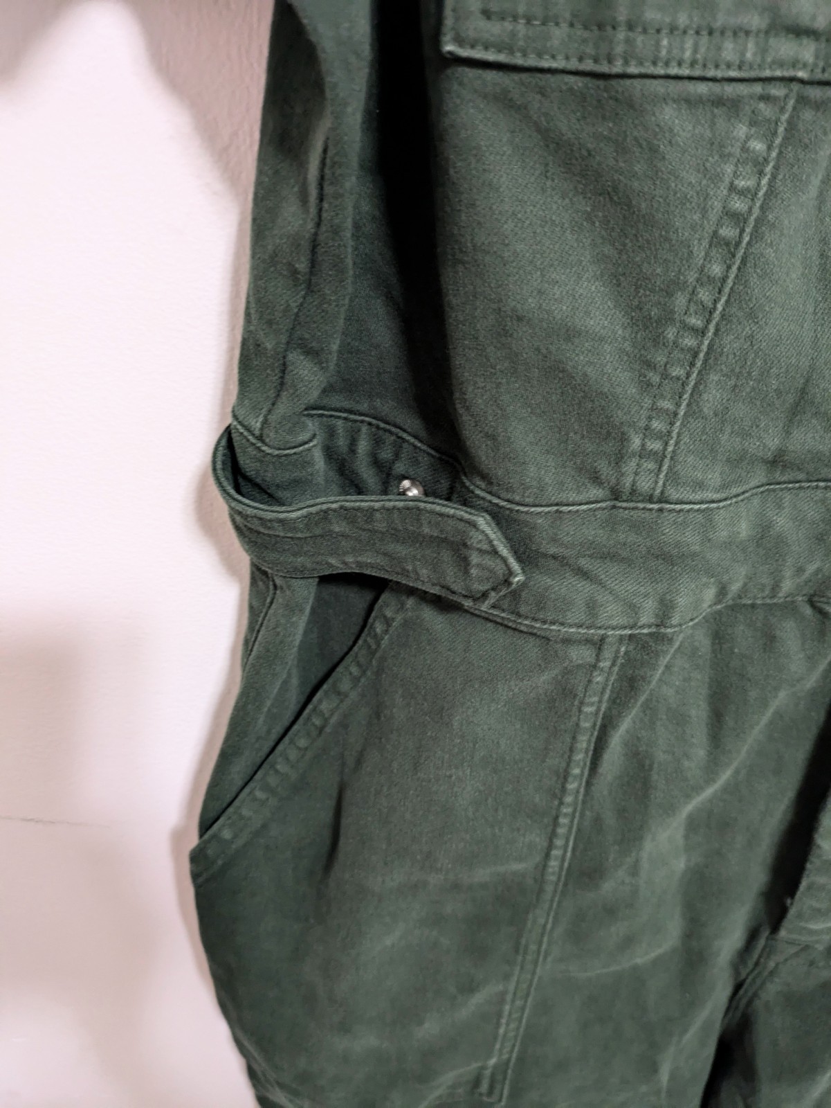 GOOD AMERICAN Womens Denim Jumpsuit Green Sz 3 Stretch Utility Grunge Zipper