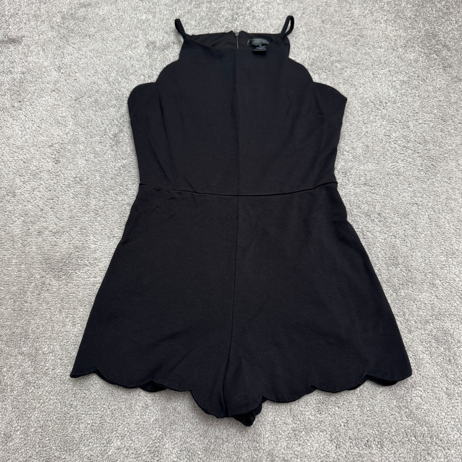 Aqua Scalloped Hem Halter Romper Womens Medium Black Sleeveless Stretch Casual