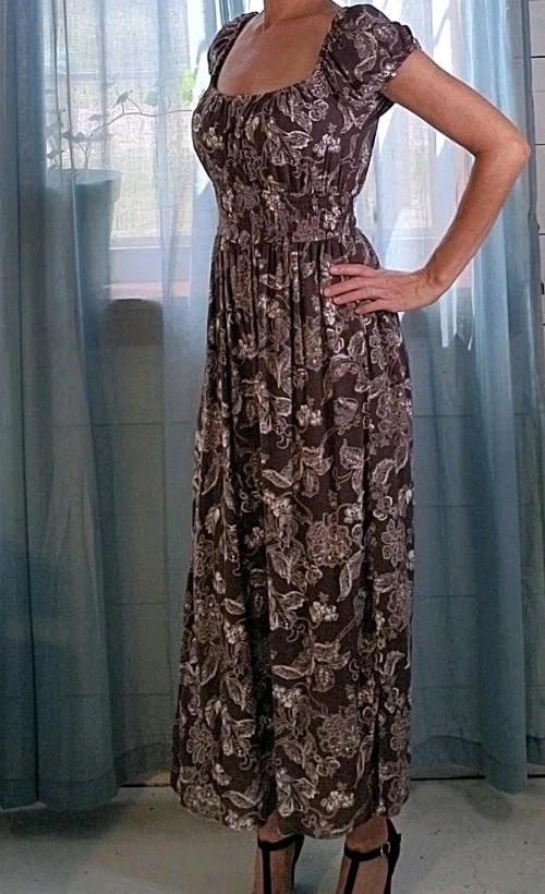 Fadedrose Women’s Brown/White Floral Smocked Square Neck Wide-Leg Jumpsuit S