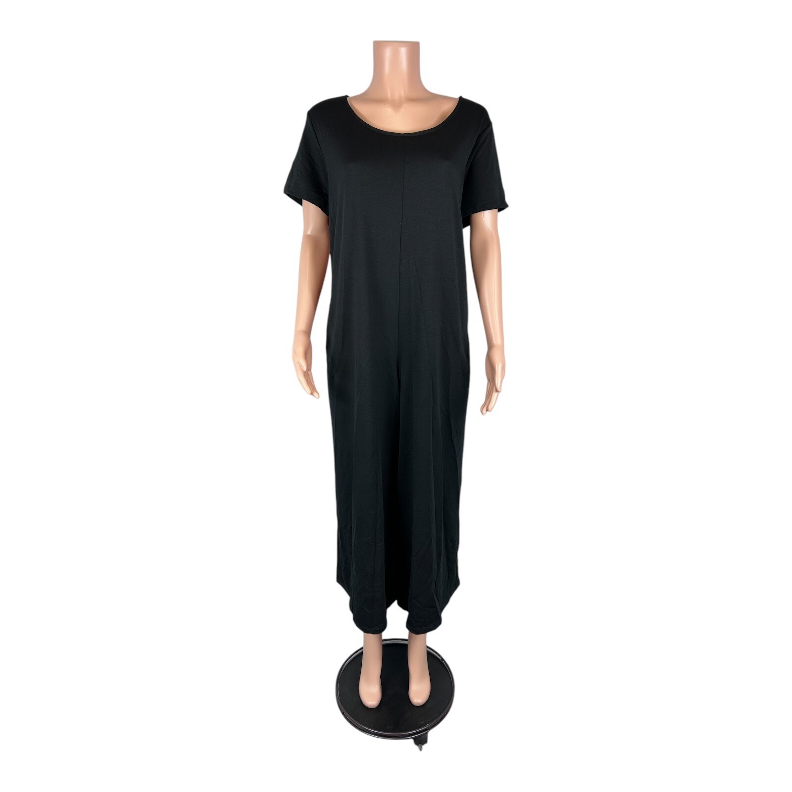LOGO Lounge by Lori Goldstein Regular Short Sleeve Jumpsuit Black Medium Size