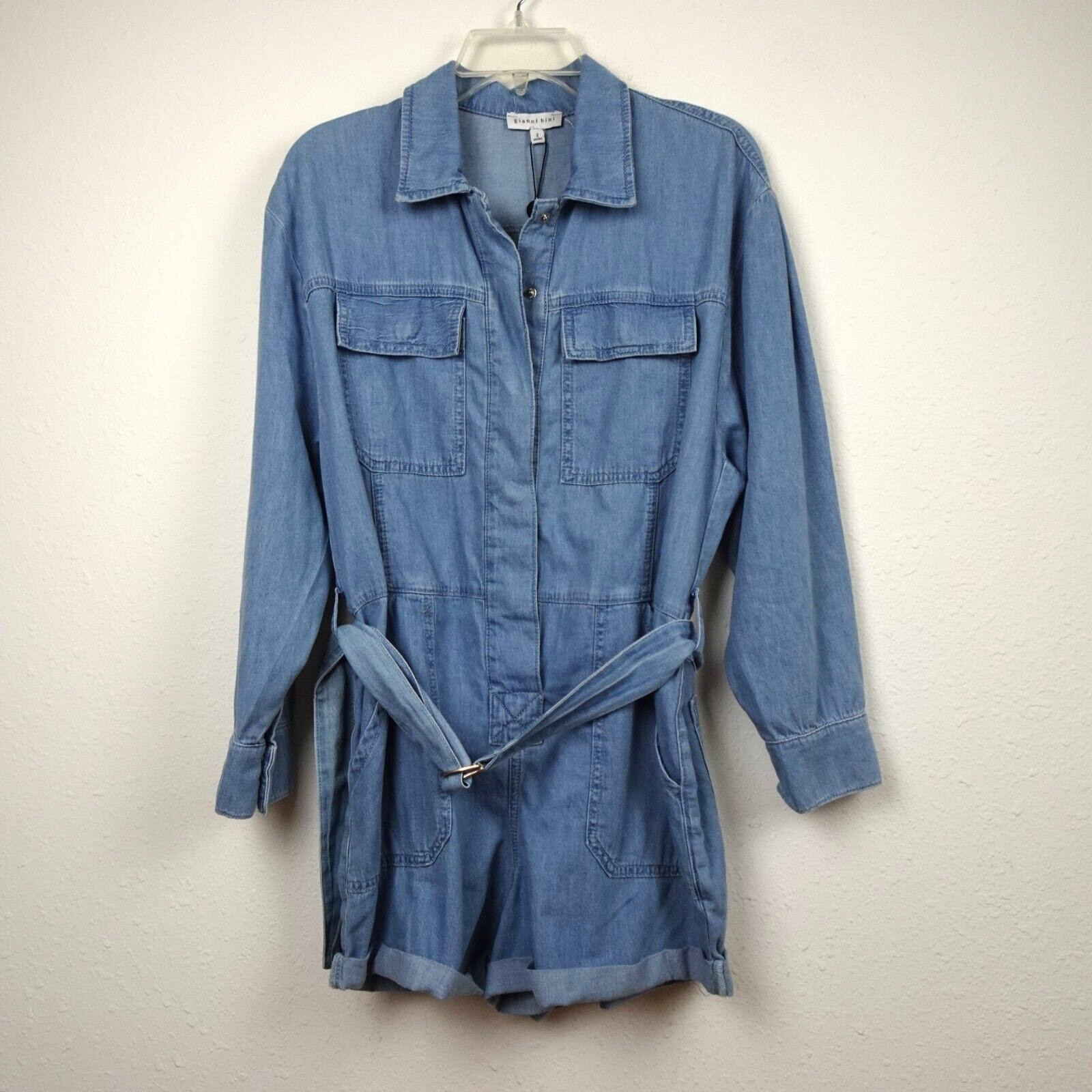 Gianni Bini Romper Women’s Size 2 Blue Denim Long Sleeve Snap Front