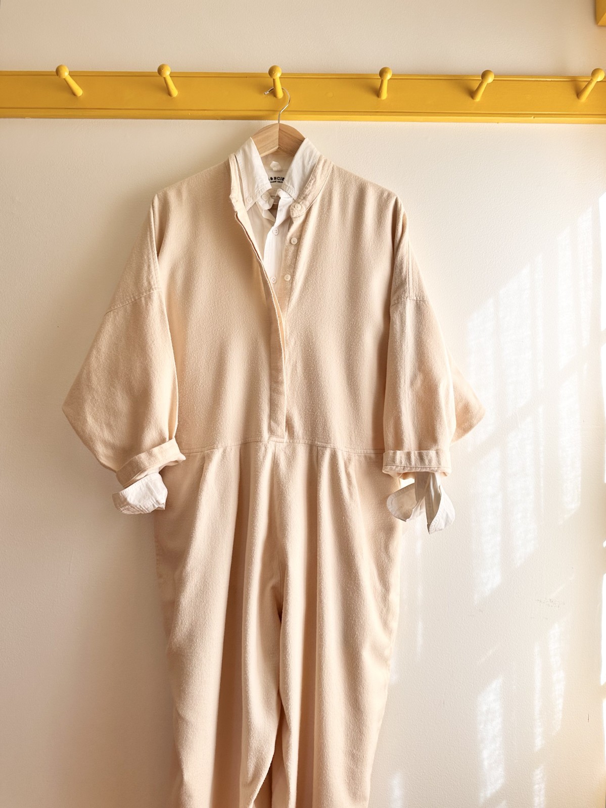 BLACK CRANE cream cotton flannel Carpenter Jumpsuit M