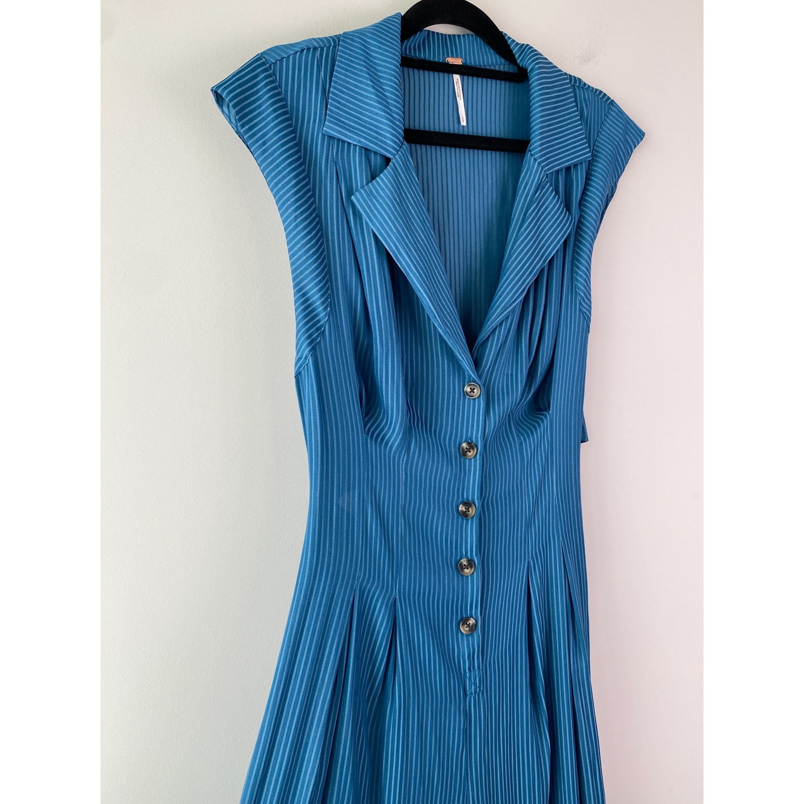 Free People Shasta Jumpsuit S Blue Wide Leg Silky One Piece Stripe Jewel Tone