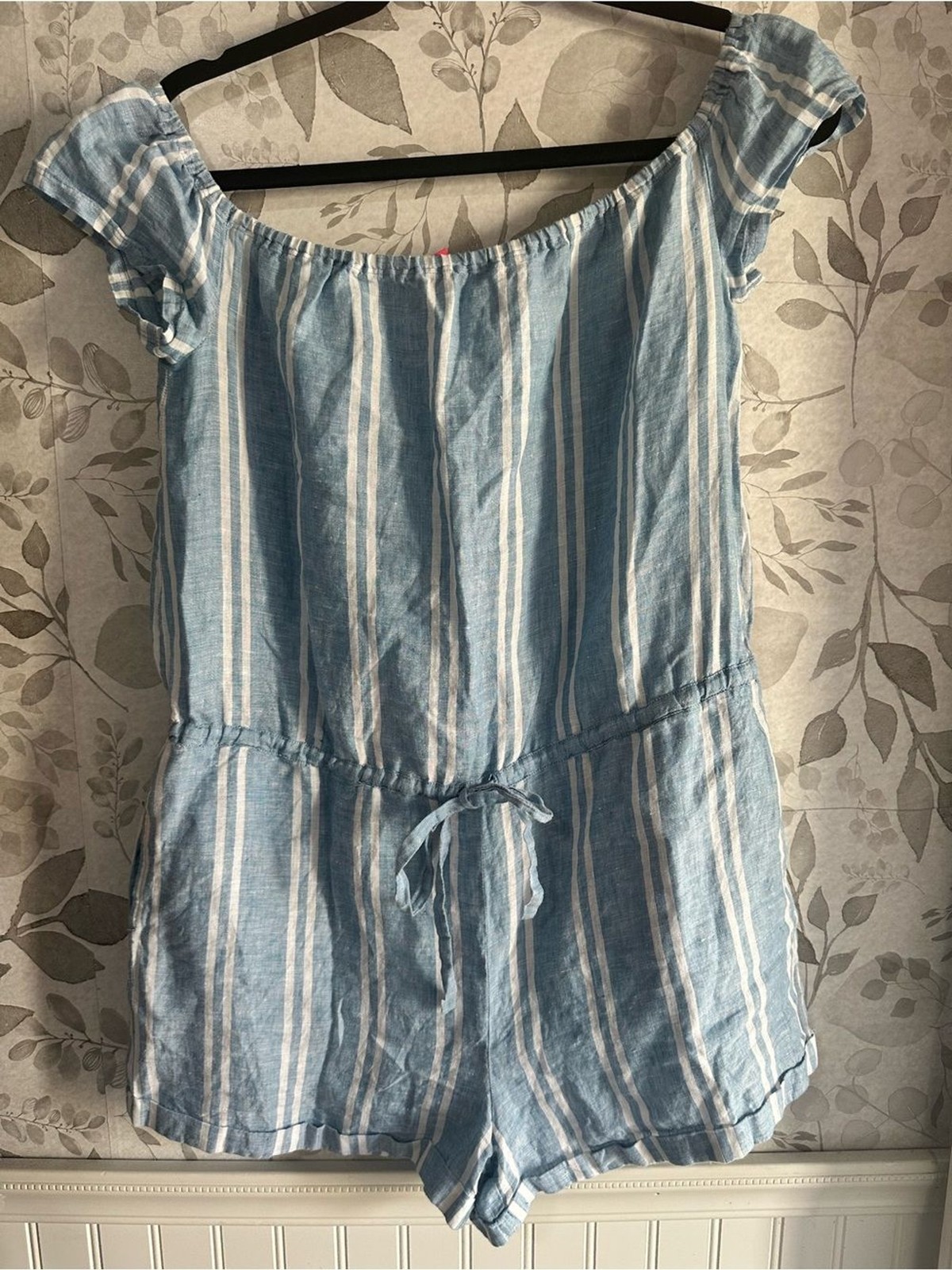 Island Company Light Blue and White Striped Romper 100% linen medium